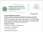 CALL FOR EXPRESSION OF INTEREST, 9-MONTH VOCATIONAL TRAINING PROGRAMME FOR TSANGAYA STUDENTS